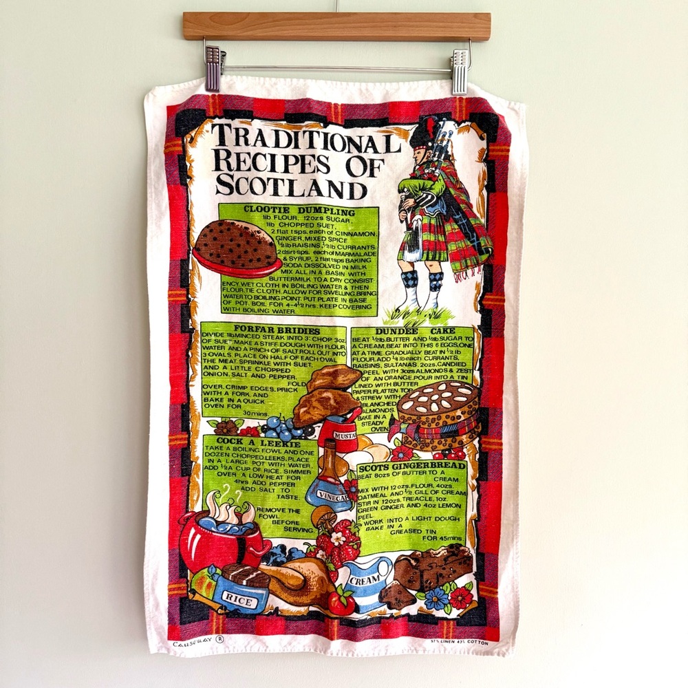 🍪 Vintage Scottish Vibrant Recipe Tea Towel Art